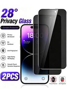 2 pcs Pelindung Layar Anti-Intip 28° Kompatibel dengan iPhone 18 Pro/18 Pro Max/17 Pro Max/17/16 Pro Max/16 Plus/16/15 Pro Max/14/13/12/11/X/XS/XR/XS Max, Cakupan Penuh Privasi, Sensitif Sentuhan, Tahan Gores - Hitam - View 26