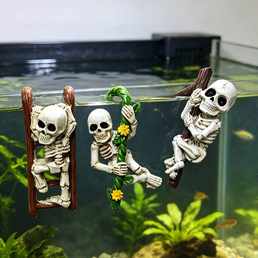 3pcs Climbing Skeleton Planter Hanging Decor, Garden Patio Potted Plant Edge Hanging Ornament, Halloween Gothic Style Yard Decor Prop, Outdoor Garden Decoration Statue, Balcony Greenery Planter Hanging Accessory