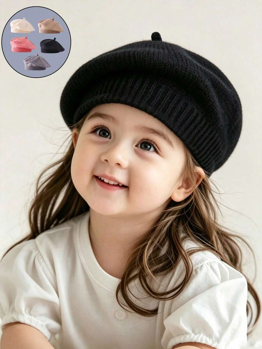 Candy Color Versatile Knitted Beret, Cute Children's Beret - Artist Hat, Suitable For Children Aged 6 To 36 Months - Multicolor - View 1