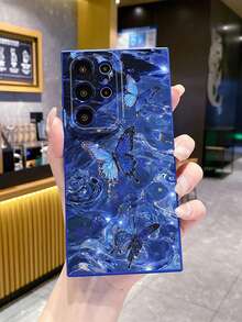 1 buah Casing Ponsel Pelindung Kamera Motif Kupu-kupu Biru dengan Gelombang Air, Dicetak UV, Kompatibel dengan Model /Galaxy/Android - Biru - View 5