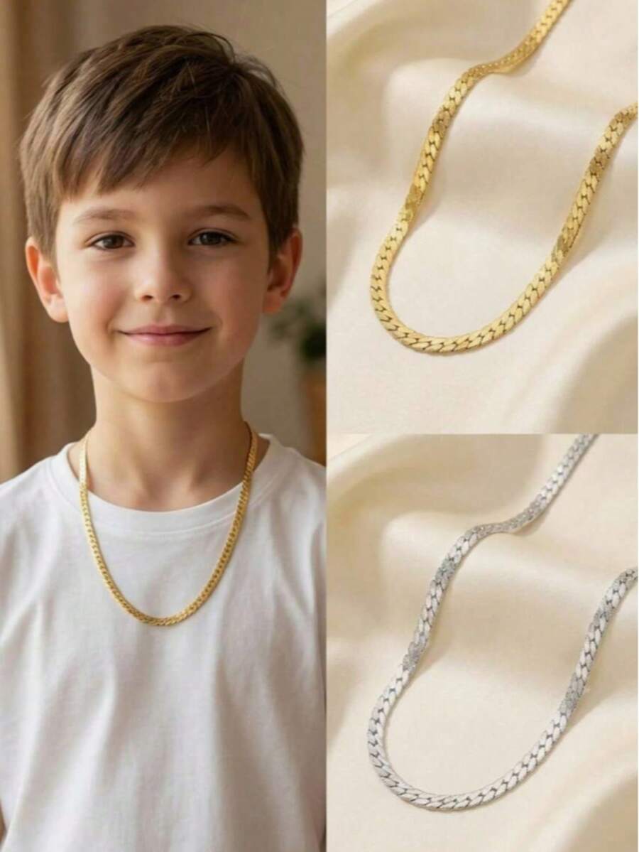 1pc Embossed Cuban Link Necklace, Minimalist Fashion Versatile For Boys, Lightweight Luxury Niche Hip-Hop Flat Snake Bone Chain - Necklace - View 1