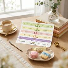 50 Stücke glänzende Cupcake-Versiegelungsaufkleber, dekorative Etiketten für Backwaren- und Dessertverpackungen für Kunststoff/Stoff/Holz/unregelmäßig geformte Oberflächen, Einweg-Kuchen-Versiegelungsaufkleber mit englischem Text & Kuchenmustern, süße Bäckerei-Dekorationsartikel für Geburtstage - Verschiedenfarbig - Übersicht 9