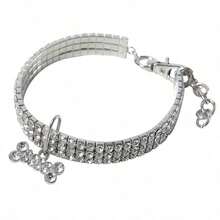 1pc Pet Collar, White Necklace, Suitable For Cats And Dogs, Decorated With Bone Pattern, Suitable For All Seasons - Silver - View 5