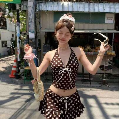 女の子の新しいノースリーブ水着、韓国スタイル、学生のかわいい水着セット