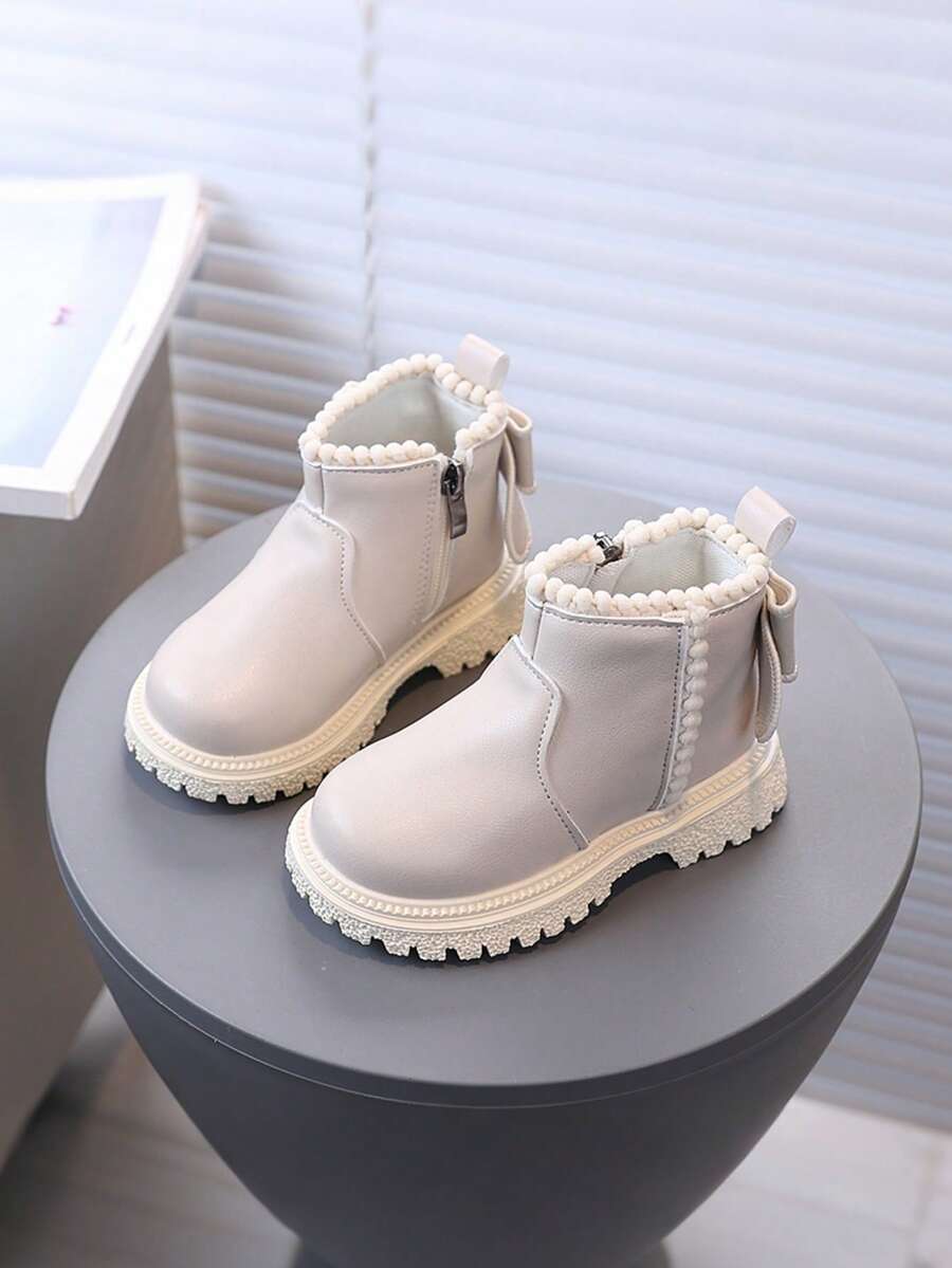 Unisex Baby Versatile Warm Pom Pom Decor Daily Boots - Beige - View 1
