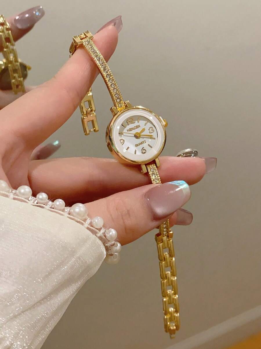 1pc Minimalist Thin Strap Watch, Women Fashion Elegant Gold Color Bracelet Watch Style, Daily Use - Gold - View 1