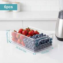 Clear PET Stackable Refrigerator Storage Boxes, 6-Pack Multi-Purpose Organizers For Food, Fruits, Vegetables & Drinks - 6pcs - View 3