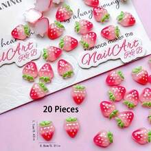 20/50/100pcs Spring And Summer Style Fruit Strawberry Design Flat Back No Hole Decorative Charms For DIY, Hair Clips And Phone Cases - Manicure Strawberry - View 9
