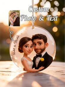 Custom Portrait Acrylic Figurine, Personalized Photo To Cartoon Acrylic Keychain, Custom Photo To Cartoon Acrylic Plaque, Custom Name Ornament, Wedding Keepsake, Anniversary Gift, Suitable For Couples/Friends/Family Custom Cartoon Photo Gift - C-cartoonized Name Accessories - View 6