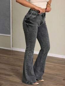 Women Jeans - 灰色 - 查看 6