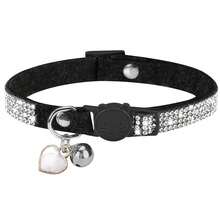 Cat Rhinestone Collar With Bell, Quick Release Safety Buckle Design, Suitable For Kittens And Small Puppies, Cute Soft Cat Collar For Women And Men - Black - View 7