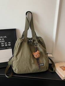 New Fashion Casual Minimalist Unisex Drawstring Closure Solid Color Retro Large Capacity Multi-Pocket University Student Backpack, Lightweight Multipurpose Shoulder Bag For Short Trip, Hiking - Multicolor - View 12
