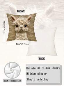 1pc Cute Alpaca Portrait Animal Pattern Throw Pillow Cover, Suitable For Rustic Style Living Room Sofa And Home Decor (Pillow Insert Not Included) - Multicolor - View 2