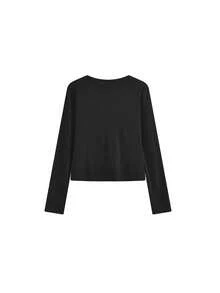 French Style 2 In 1 Hollow Polka Dot Long Sleeve T-Shirt, Autumn New High-End Slim Fit Versatile Top - Black - View 5