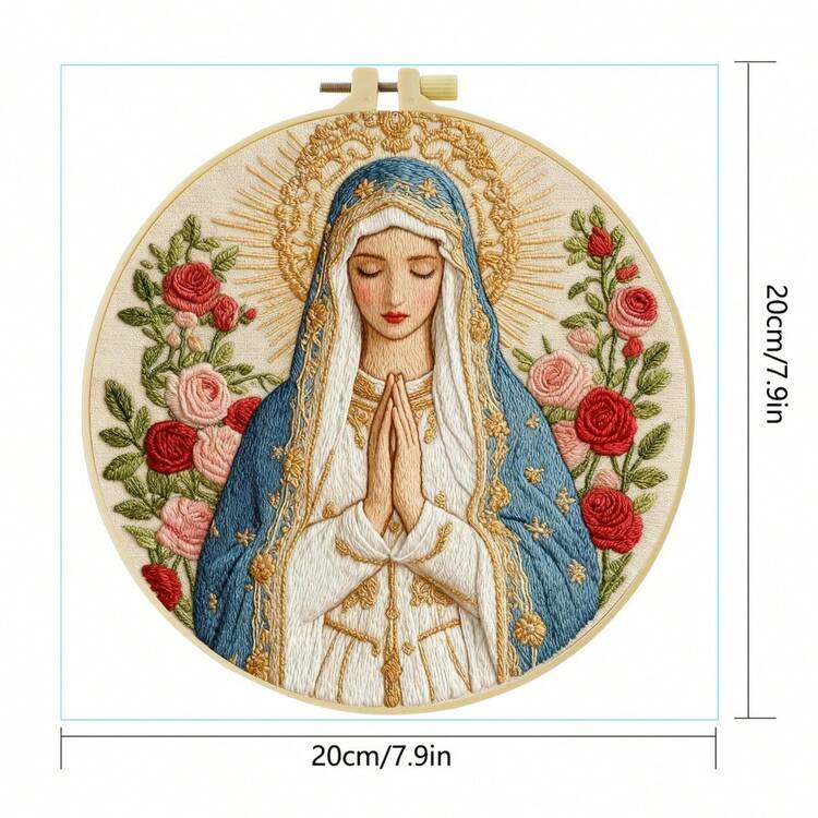 1件 20*20cm/7.9*7.9in The Holy One 刺繡套件，DIY手工刺繡套裝，適合成人初學者，居家禮物，女性縫紉禮物，包含使用說明書、印花布料、刺繡框、針與線 - A - 查看 3