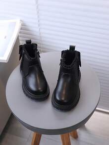 Unisex Baby Versatile Warm Pom Pom Decor Daily Boots - Black - View 3