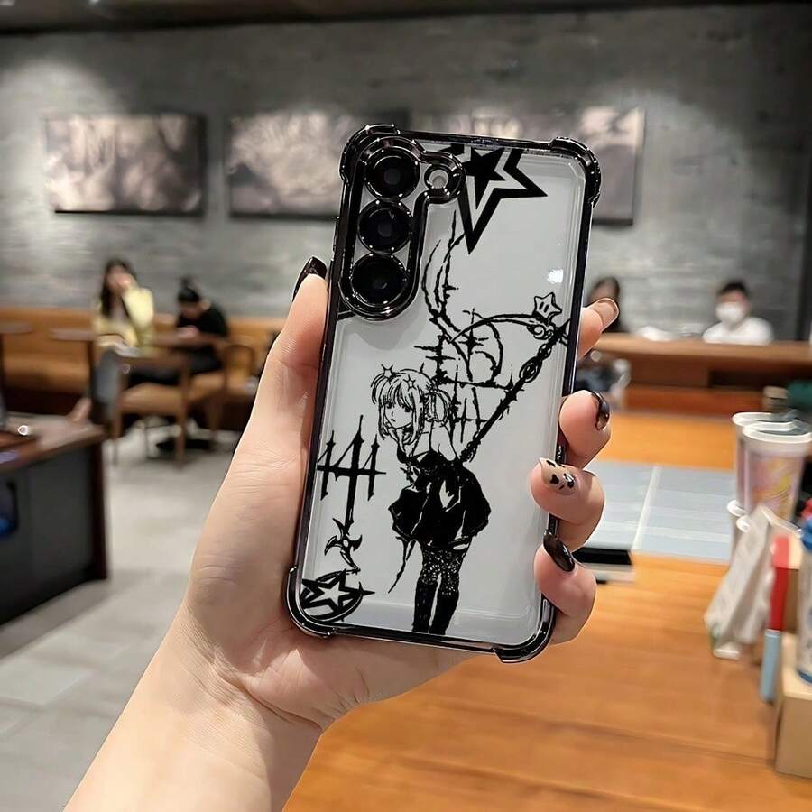 [Envio em 24h da Alemanha/França/Espanha] Capa de Telefone Antichoque com Quatro Cantos e Airbag, com Estampa Gráfica de Menina Anime Grunge Escura, Borda Galvanizada, Capa Protetora Transparente Anti-Queda, Presente de Férias Estiloso para Amantes de Estilo Alternativo, Compatível com iPhone 17-11 Plus Pro Max 17Air 16e,  Galaxy S21-S26 Ultra Edge Fe Plus, , Smartphones - 1 imagem principal - Ver 1