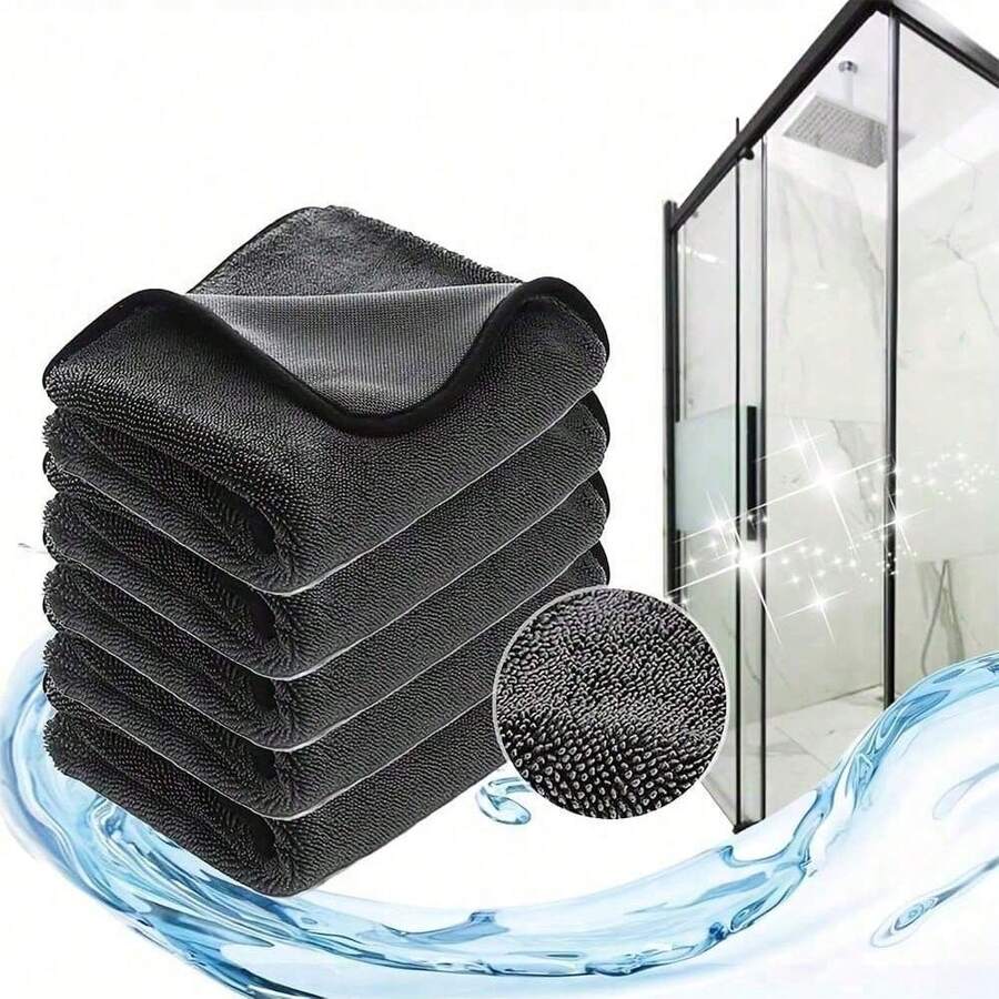 Shower Cleaning Cloth, Bathroom Drying Towel, Super Absorbent Reusable Microfiber Shiny Drying Towel, Suitable For Shower Doors, Sinks And Ceramic Tiles - Dark Grey - View 1