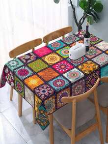 1 pieza Mantel rectangular de poliéster, mantel de estilo bohemio mandala de colores para decoración de fiesta festiva, decoración del hogar - Multicolor - Ver 1