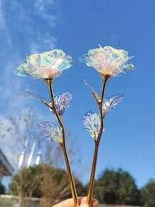 5/10/20pcs Shiny Crystal Rose Bouquet, Elegant Iridescent Artificial Flowers With Gold Stems, Glass Vase, Suitable For Valentine's Day, Wedding, Anniversary And Christmas Party Decoration, Romantic Decor, Sequin Flowers, Plastic Roses - Multicolor - View 5