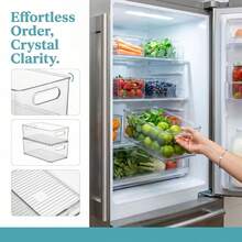 6-Pack Space-Saving Fridge Organizer Boxes, Transparent PET Reusable Stackable Containers For Household Food Storage - 6pcs - View 6