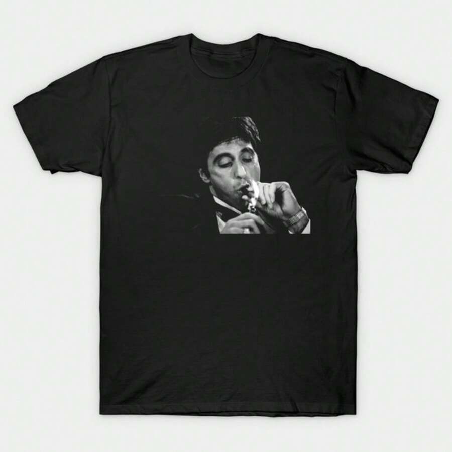 ScarfaceS Al Pacino Retro Graphic T-Shirt, Oversized Cotton Short Sleeve Crew Neck T Shirt Summer Outfit - 黑色 - 查看 1