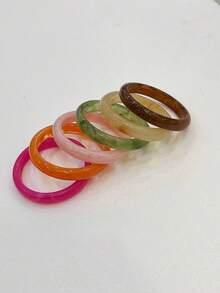 6pcs Elegant Vintage Bohemian Style Thick Multicolor Resin Bracelet Set, Fashionable Minimalist Design, Suitable For Women - Multicolor - View 5