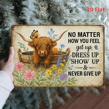 2D Flat Vintage Metal Sign, 8X12 Inches, Featuring Inspiring Highland Cow Metal Artwork, Suitable For Rustic Style Wall Decor. Displays Vibrant Floral And Pattern Designs With Creative Textures - Multicolor - View 4