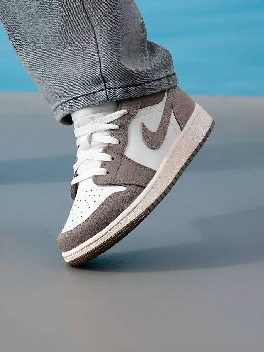 Nike Big Kids AIR JORDAN 1 Low-Top Retro Sports Skate Shoes - White/Brown Gray - View 1