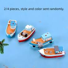 4pcs Mediterranean Style Mini Resin Fishing Boat Models, Colorful Dollhouse Boat Accessories, Miniature Landscape And Beach Scene Decoration, Collectible Sailboat Mini Models - Multicolor - View 2