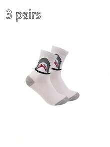 2/3 Pairs Shark Print Colorblock Mid-Calf Socks, Unisex Retro Patchwork Breathable Socks, Street Skateboard Versatile Student Slouch Socks - Multicolor - View 7