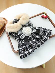 PETCIRCLE 1件寵物衣服 小狗幼犬貓咪適用 可愛寵物奢華淑女風保暖拍照裙 山茶花裙 - 彩色 - 查看 13