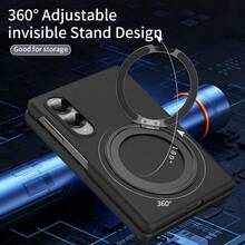 1pc Multicolor Foldable All-In-One Case With Built-In Front Tempered Glass Screen Protector, Built-In Magnetic Ring For Wireless Charging, 360° Rotatable Invisible Metal Kickstand Supporting Horizontal & Vertical Viewing, Micro-Matte Skin-Friendly Shockproof Protective Cover Compatible With Samsung Galaxy Z Fold 8 / Z Fold 8 Ultra / Z Fold 7 / Z Fold 6 / Z Fold 5 / Z Fold 4 / Z Fold 3 - Multicolor - View 5