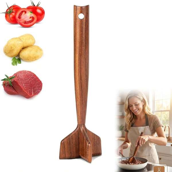 Mortero de madera de teca para carne, triturador de carne de res, triturador de pollo&picador de carne, picador de carne molida sin rayaduras para utensilios de cocina antiadherentes, triturador de patatas resistente al calor