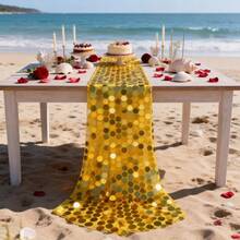 2 pezzi Runner da tavolo romantico in oro con grandi paillettes, centrotavola per feste di compleanno, decorazione per tavoli da ristorante, decorazione per tavoli da casa per riunioni festive, runner da tavolo in oro lucido, perfetto per decorazioni di negozi, celebrazioni di inaugurazione, Natale, Ringraziamento, Capodanno, San Valentino, anniversari, cerimonie romantiche al chiuso/all'aperto, feste in spiaggia, feste di fidanzamento, matrimoni - Dorato - Visualizzare 6