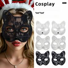 1 Set Black & White Lace Sexy Masquerade Mask, Decorative Cosplay Stage Performance Prop, Lace Erotic Women's Cat Face Mask, Perfect For Party & Ball Dress-Up, Mysterious Lace Mask - View 3