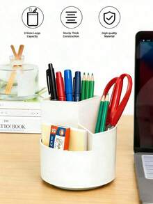 360° Rotating Pen Holder, 3-Compartment Design, Large Capacity Rotating Pen Cup Desktop Storage Box, Suitable For Office, School, Art Supplies, Back To School Season, Home Storage Learning Supplies - A - View 6