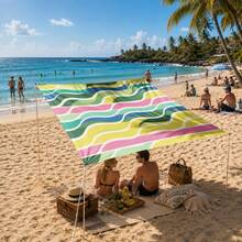 Green Yellow Pink Diagonal Wave Striped Sun Shade Sail, Outdoor UV Protection Sunshade Cloth, Large Size Patio Garden Yard Sun Canopy, Easy Installation With Fixing Ropes - Yellow - View 11