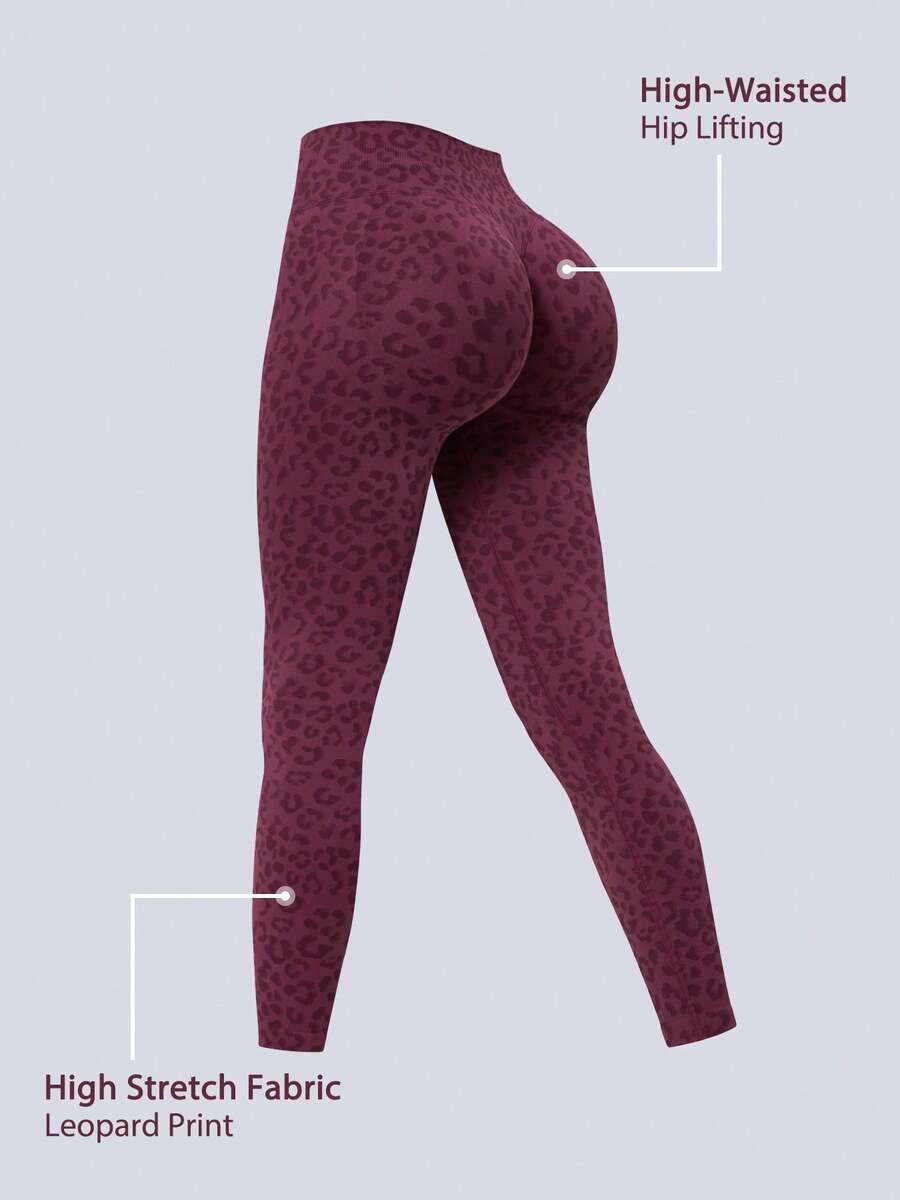 NcmRyu Women's 1pc Leopard Print Seamless Ruched Butt High Waist Sports Leggings - Purple - View 1