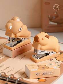Mini Stapler With 400pcs 24/6 Staples Set, Cartoon Capybara Bear Rabbit Duck Portable Stapler For Office Binding, School Supplies, First Day Of School - one-size - View 5