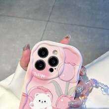 Casing Ponsel Lembut Motif Beruang Tulip Krem, Kompatibel dengan Apple 11/17 Pro Max/16/15/14/13, Dilengkapi Tali Pergelangan Tangan, Tahan Guncangan - MultiWarna - View 3