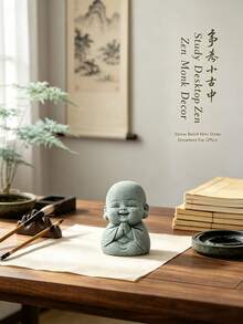 Mini Figura de Monge Buda, Decoração de Mesa Zen, Artesanato em Arenito, Pet de Chá Chinês, Decoração Oriental para Casa, Pequena Estátua para Alívio do Estresse, Presente Espiritual, Decoração de Paisagem Micro Bonsai, Pet de Chá Monge Esculpido em Pedra Zen - 1 peça - Visão 7