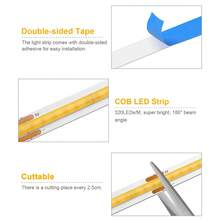 Acosh Neon USB LED 燈條附 RF 遙控器，可調光白色/暖白色 DC5V COB LED 燈條，遙控家用櫥櫃裝飾燈，1/2/3/5m - 白色 - 查看 3
