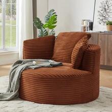 Oversized Round Corduroy Lounge Chair, Modern Cloud Chair With Deep Seat For Living Room And Bedroom - Orange - View 5