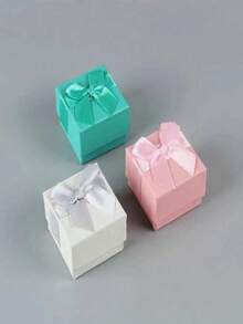 Square Ribbon Bow Jewelry Gift Box, Multi-Color Cardboard Small Storage Box With Black Lining, Suitable For Rings, Earrings, Necklaces, Wedding, Proposal, Birthday Gift Packaging - Multicolor - View 3