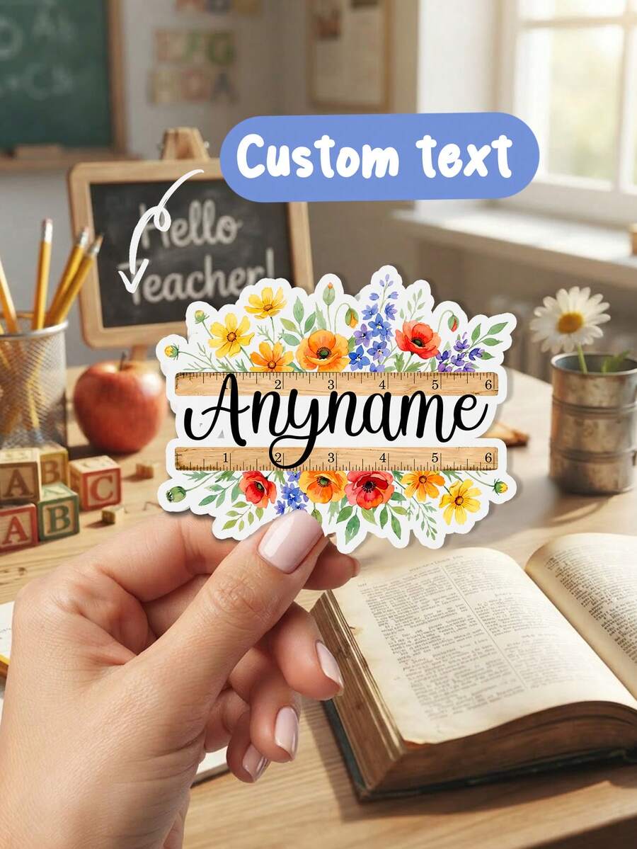 4/8/16pc Custom Name Watercolor Wildflower Ruler Sticker,Boho Floral Teacher Decals, Teacher Appreciation Gift,Back To School Gift - Multicolor - View 1