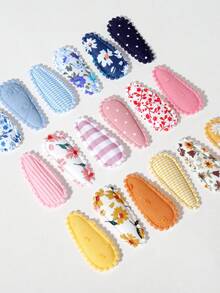 10pcs Striped Solid Color Embroidered Floral Fabric Water Drop Hair Clips, Cute Princess Style Head Accessories For Daily Wear And Photos - Mixed color - View 10