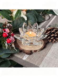 1pc Crystal Lotus Tea Light Candle Holder/Glass Tea Light Candle Holder Decor, Suitable For Christmas, Home, Wedding Party - Multicolor - View 2