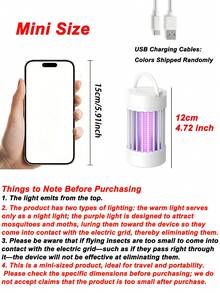 可充電蚊子電擊拍,附電網設計,適用居家與露營,USB充電便攜式果蠅與小飛蟲陷阱,紫色光昆蟲誘捕燈,室內外陽台可用 - 彩色 - 查看 7