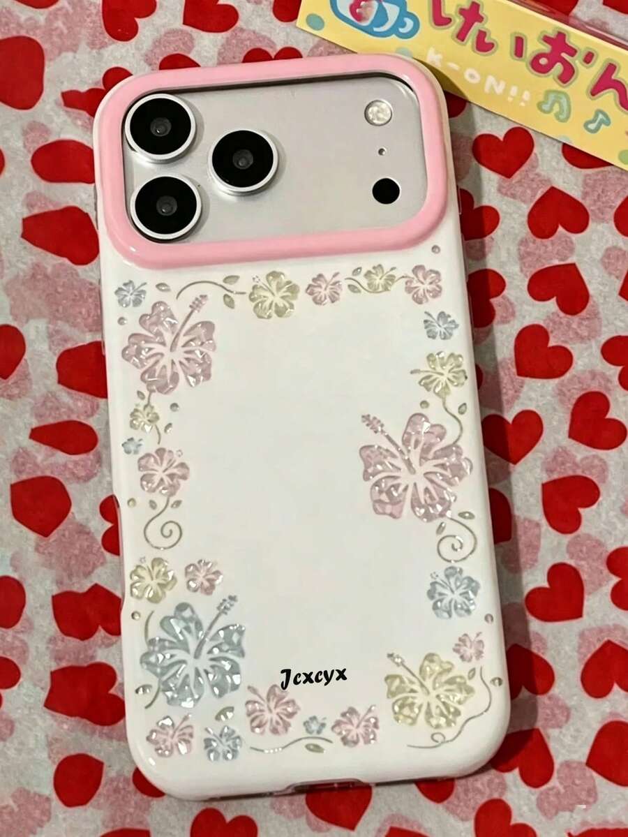 Stylish Glitter Lovely Flower Phone Case Compatible With IPhone 17 Pro Max 17 Pro 17 16 Pro Max 16 Pro 16 15 Pro Max 15 Pro 13 Pro Max 14 Pro 14 Plus 12 Pro Max 14 13 12 11 Korea Contrast Color Diamond Texture Shockproof Back Case - Flower - View 1